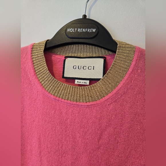 Gucci Pink Cashmere Sweater with Gold Trim Size XS - Picture 3 of 6